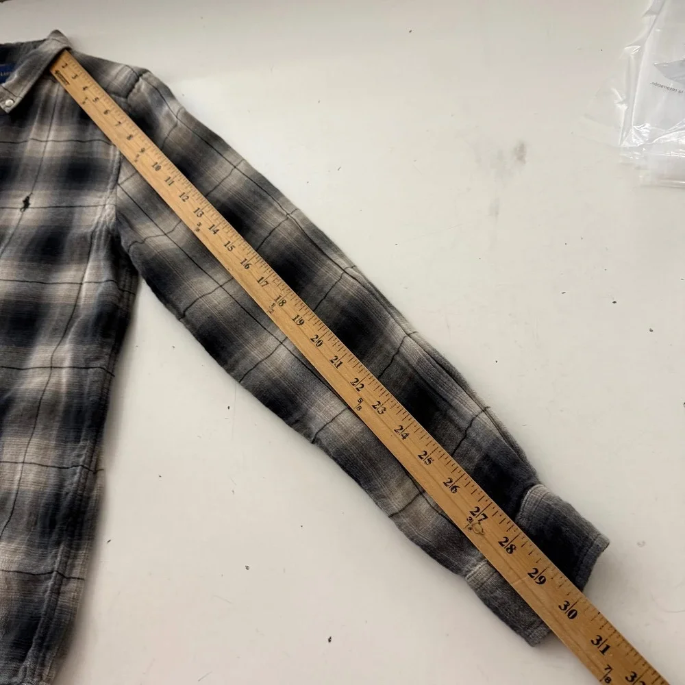 Ralph Lauren Boys XL 18-20 Grey Black Plaid Lightweight Flannel Shirt Pony Logo